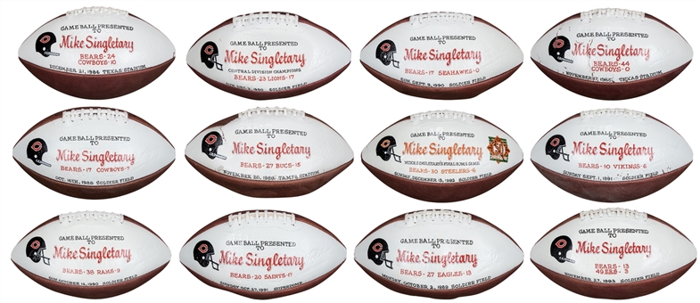Lot of (12) Chicago Bears Painted Game Balls Presented to Mike Singletary (Singletary LOA)
